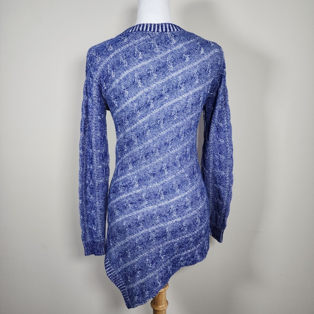 Cable Knit‎ Long Sweater Womens Small Asymmetric Knit Marled Blue Long Sleeve - Picture 5 of 12